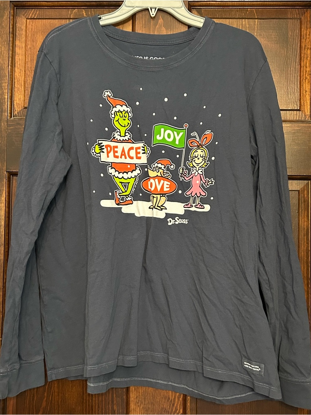 Life is Good. Women's Grinch Cindy Lou Who Max Peace Love LS Crusher Tee Blue XL